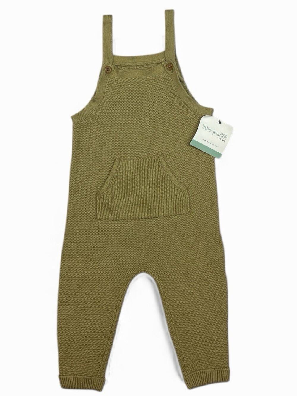 Little Planet Baby Romper 18M Organic Cotton Knit Beige Pocket NWT